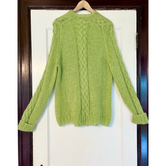 Vintage Handmade Mohair Wool Green Cableknit Cardigan- Size Large - Picture 2 of 4